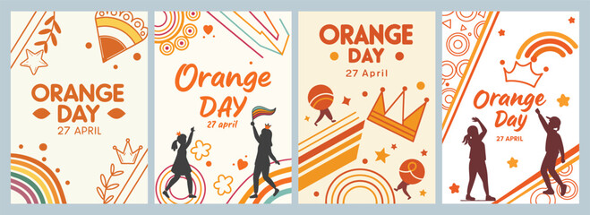 Vibrant Orange Day Poster Collection Playful Designs Lively Colors Patterns Celebratory Graphics for April 27