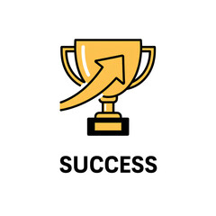 Golden trophy with upward arrow signifying achievement success growth and progress a vector...