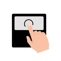 A finger taps a touchscreen device screen interface  showing simple flat design digital interaction
