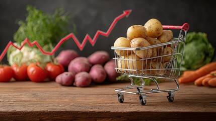 Rising Potato Prices Grocery Shopping Cart Full of Potatoes Vegetable Market Inflation Cost Increase Food Prices Rising Food Costs Supermarket Shopping Red Red Farm Trend Chart    