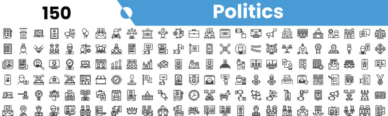 Fototapeta premium A collection of black and white icons representing various political themes and activities.