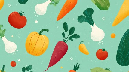 Vibrant vegetable illustration on light mint background