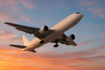 Airplane in Flight Majestic Sunset Views from Above the Clouds