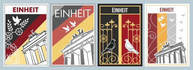 Einheit Artistic Posters Celebrating Unity and Patriotism Through Iconic Architecture and Symbolic Birds in a Stunning Visual Series