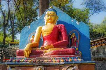 Sculpture of Buddha in lotus position, Monkey Temple, Kathmandu, Nepal