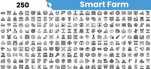 A collection of smart farm icons depicting modern agricultural technology and practices, featuring a variety of symbols in black and white. © Sk Sa