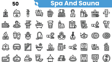A diverse collection of spa and sauna icons, illustrating relaxation and wellness practices.