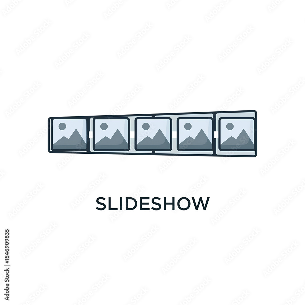Poster slideshow presentation design element featuring a series of landscape photos in a connected strip fo