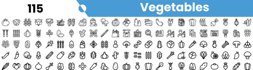 A diverse collection of vegetable illustrations, showcasing various types and shapes in a minimalistic black-and-white design.
