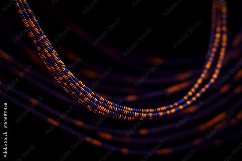 Poster vibrant lines of glowing orange and blue lights swirl dynamically against a dark background creating