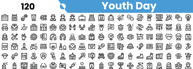 A vibrant collection of illustrations celebrating Youth Day, featuring diverse activities and symbols embodying youth culture and empowerment.