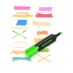 Highlighter on a notebook with colorful strokes and annotations