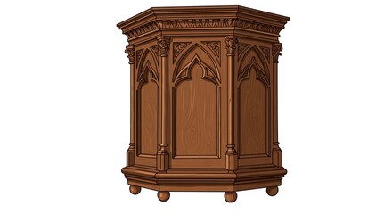 Fototapeta premium Ornate Wooden Lectern or Pulpit Isolated on White Background