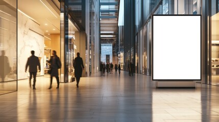 Blank Billboard in Modern Shopping Mall: Advertising Space in Luxurious Retail Interior