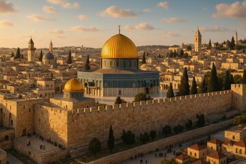 Fototapeta premium Historic Jerusalem cityscape showcasing ancient architecture and religious significance of this sacred destination for pilgrimage tourism