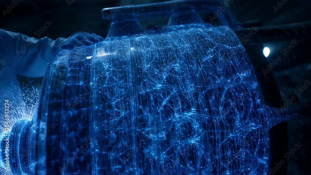 Aufkleber engineer wearing safety glasses uses augmented reality to interact with a holographic projection of 