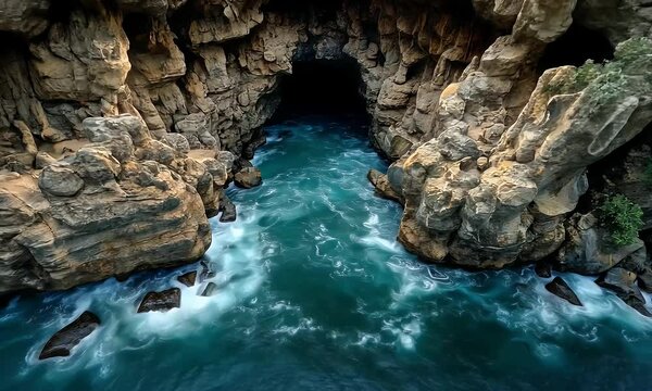 Caves maw guides vibrant waters onward