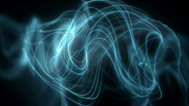 Glowing blue energy waves are swirling and intensifying around the shoulder and pectoral muscles of a muscular male torso, gradually obscuring the anatomical details in a dynamic display of power