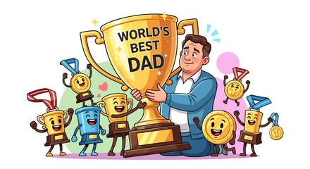Father's day happy father's day best dad trophy award celebration cartoon illustration vector design graphic element vector