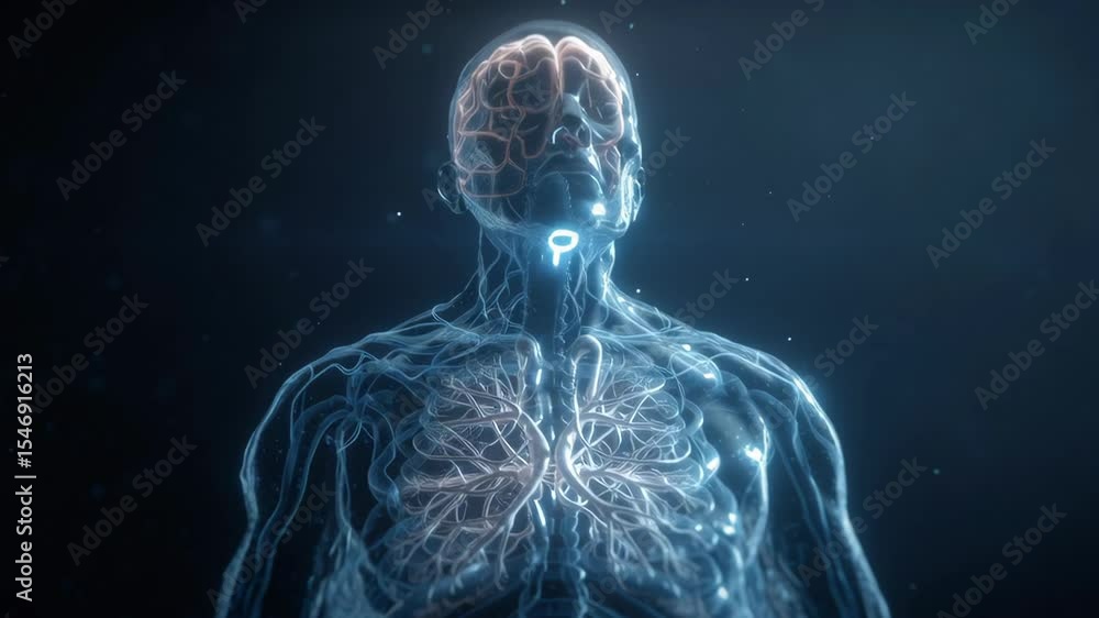 Poster transparent anatomical visualization revealing neural network activity, highlighting intricate conne