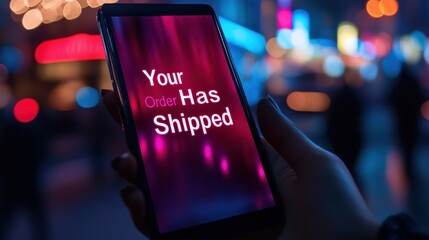 Night Shopping: Your Order Has Shipped Notification on Smartphone