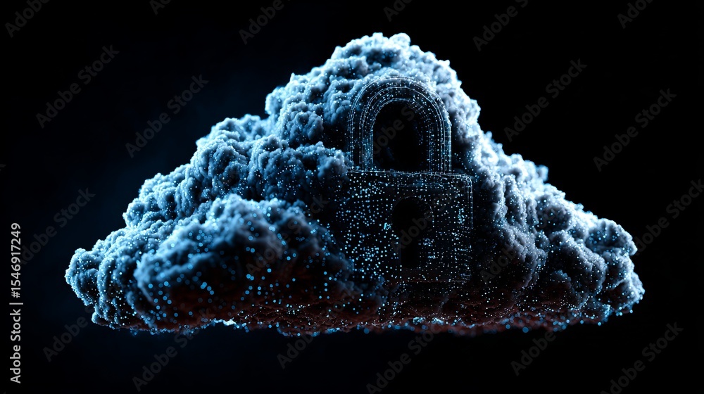 Poster abstract cloud computing security digital lock network data protection technology concept futuristic