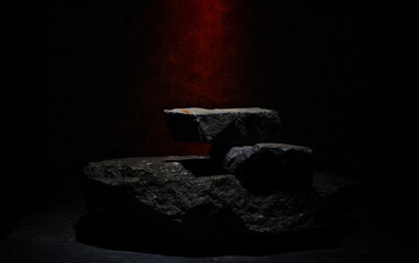 black stones on black red background for beauty cosmetic podium background