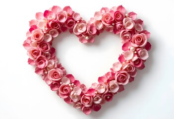 Obraz premium Heart Shaped Pink Rose Wreath with Pearls: A Romantic Valentines Day Decoration