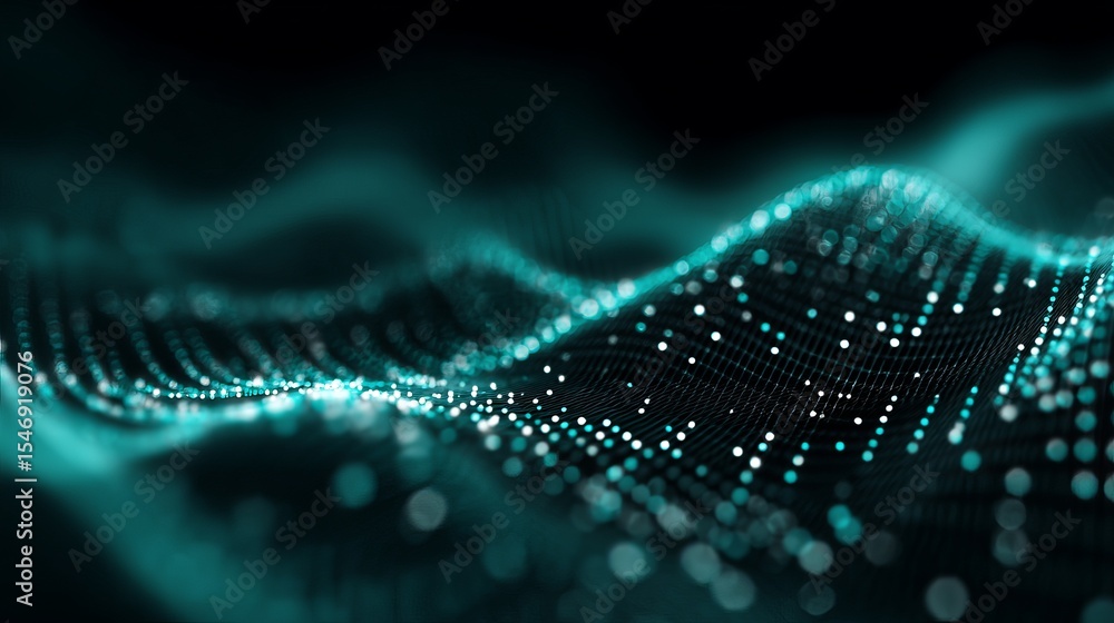 Poster abstract teal digital wave background modern technology particle design futuristic network connectio