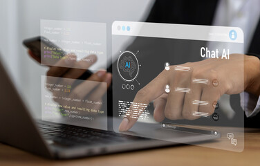 Ai technology concept with artificial intelligence chatbot and generative smart system, robotic,...