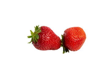 Two connected strawberries – PNG, front view, isolated on transparent background