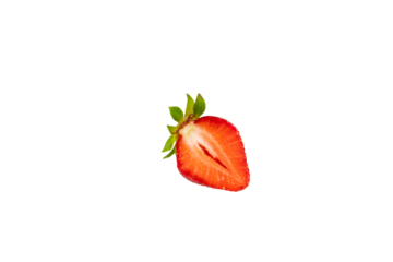 Half strawberry with leaves – PNG, top view, isolated on transparent background