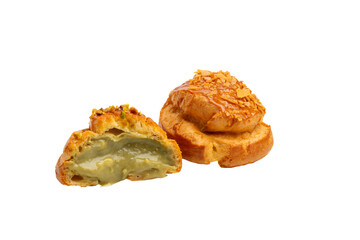 Pistachio cream choux pastry – PNG, front view, isolated on transparent background