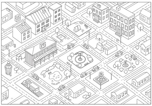 Coloring pages. cartoon city map coloring page. easy coloring page for kids. ready to print on standard A4 or 8.5x11 inch paper.