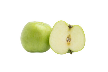 Green apple and half apple – PNG, front view, isolated on transparent background