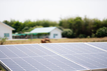 Solar cells with blur nature background, save the power