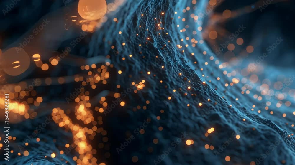 Poster complex neuron structure firing and sending electrical signals through neural network, creating a me