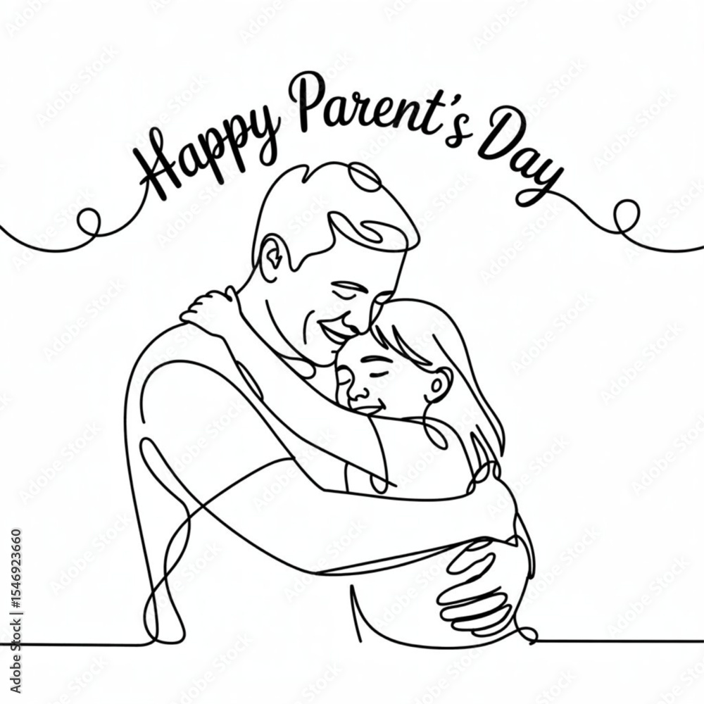 Fototapete happy parent's day single continuous line drawing line art vector. minimal father and daughter print