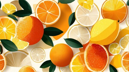 Vibrant Citrus Fruits Pattern for Stylish Minimalist Wallpaper