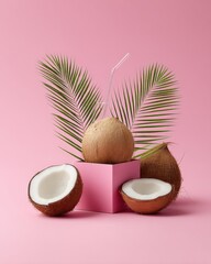 Vibrant Coconut Water Box Mockup with Tropical Elements