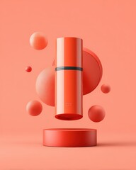 Vibrant Coral Lip Balm Tube Mockup with Pastel Background