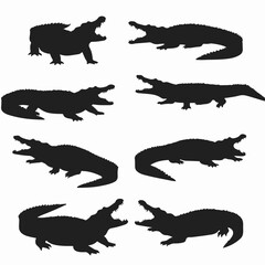 Crocodile silhouette set with open mouth