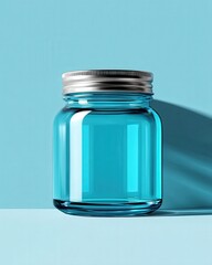 Vibrant Empty Jar Mockup on Pastel Blue Background for Design