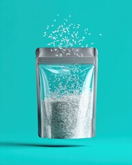 Vibrant Empty Rice Packaging Mockup on Isolated Turquoise Background
