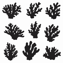 Coral silhouette set sea plant underwater life