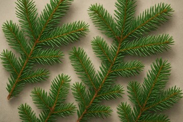 Obraz premium Fresh evergreen fir branches arranged naturally against pristine white background for holiday crafting