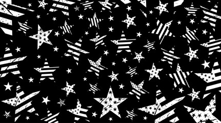 Vintage style us flag star shape pattern, american flag wallpaper vector graphic. Abstract black and white usa flag background to use for 4th july independence day holiday, memorial day projects. 