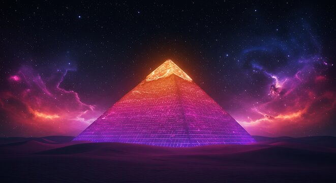 Radiant pyramid under cosmic skies