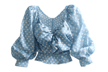 Light Blue Polka Dot Blouse, Puff Sleeves, Sweetheart Neckline, Womens Fashion