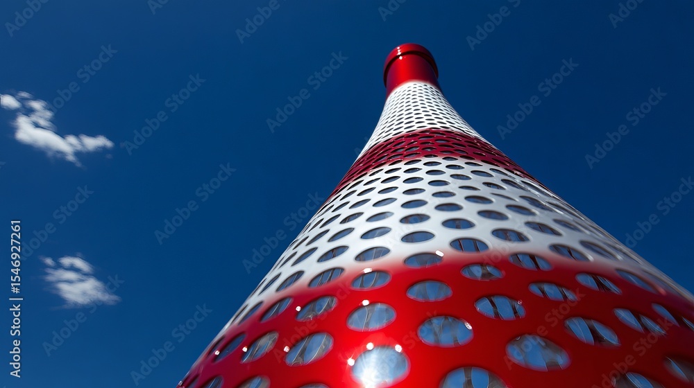 Poster abstract red white perforated tower design modern architecture exterior building structure unique pa